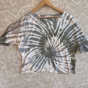 Gigi Moda Italy Grey Tie Dye V-Neck Oversized Knit Sweater Dolman 3/4 Sleeve